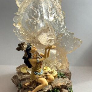 Heritage House Native Spirit Sculpture Figurine with Wolf Light Up Lamp